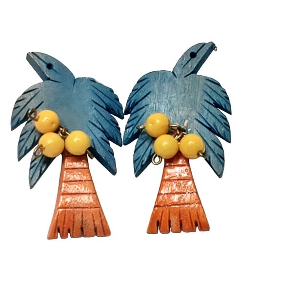 Lemon Tree Pierced Dangle Earrings Wood 2" - Picture 1 of 4